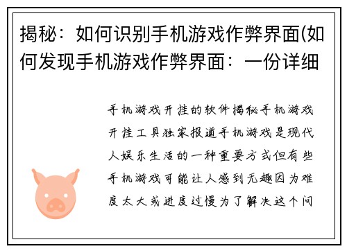揭秘：如何识别手机游戏作弊界面(如何发现手机游戏作弊界面：一份详细指南)